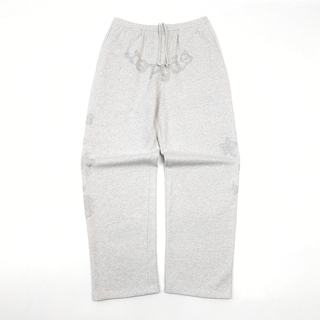 Sp5der Rhinestone Beluga V2 Wide Leg Sweatpant 'Heather Grey'