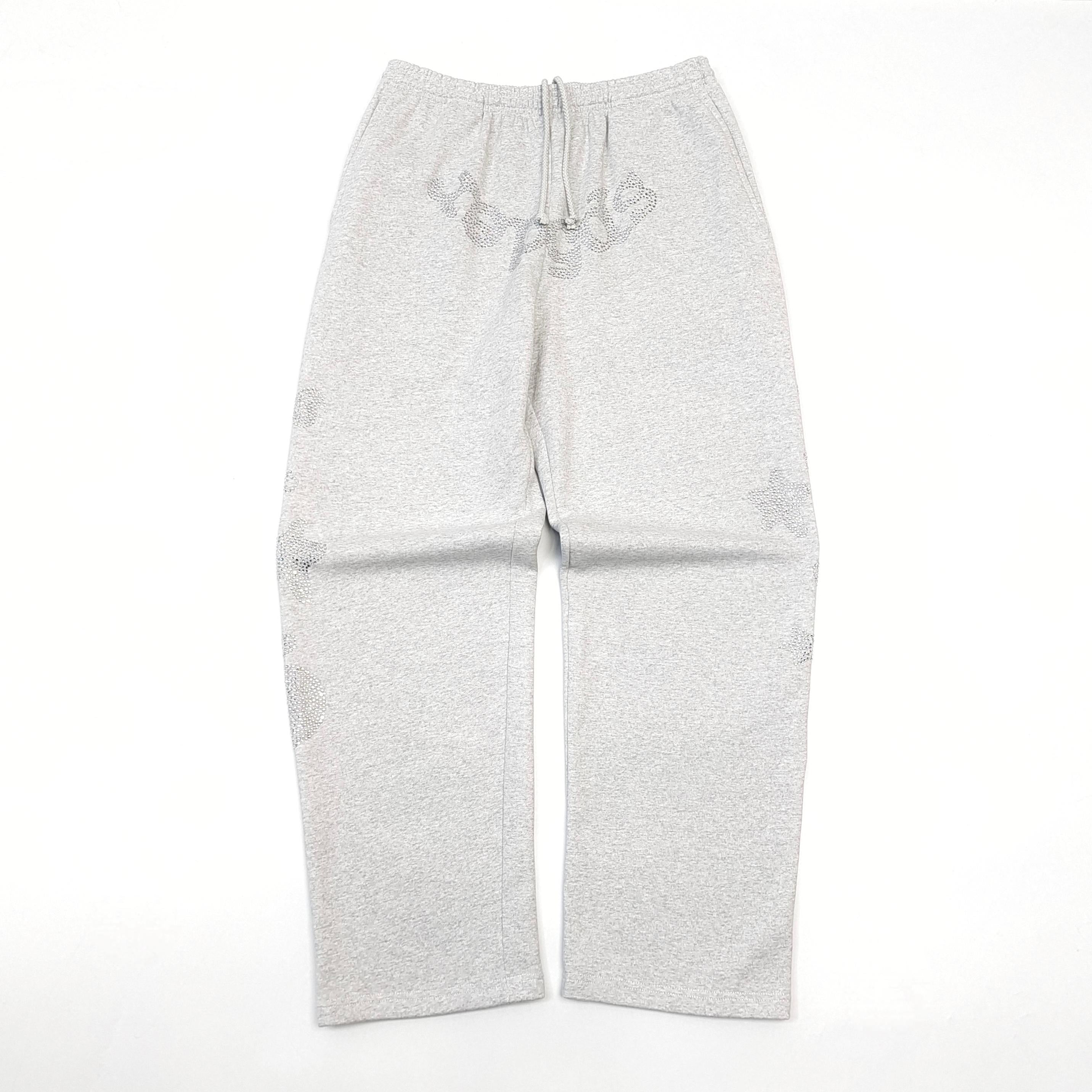 Sp5der Rhinestone Beluga V2 Wide Leg Sweatpant 'Heather Grey'