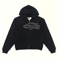 Sp5der Rhinestone Script Full Zip Hoodie 'Black'