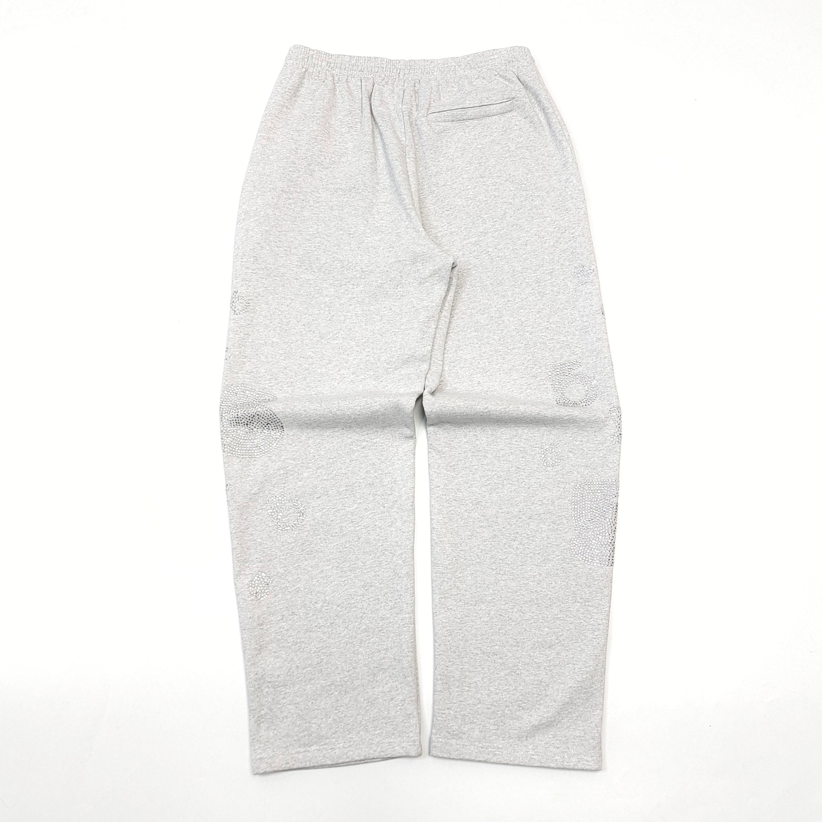 Sp5der Rhinestone Beluga V2 Wide Leg Sweatpant 'Heather Grey'