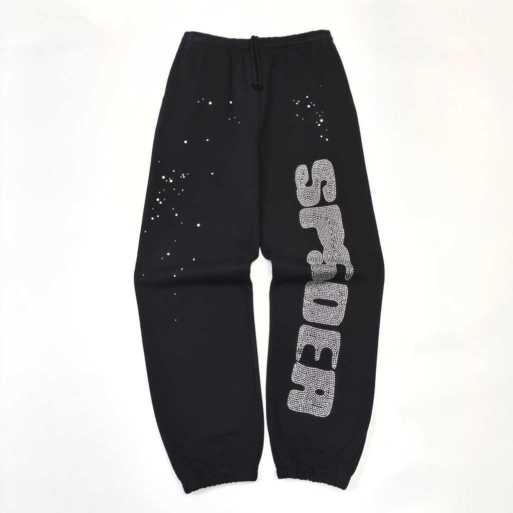 Sp5der Rhinestone Silk Sweatpant 'Black'