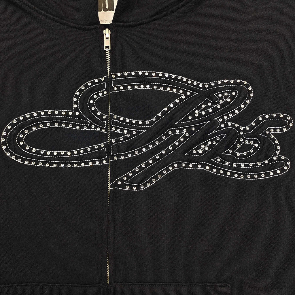Sp5der Rhinestone Script Full Zip Hoodie 'Black'
