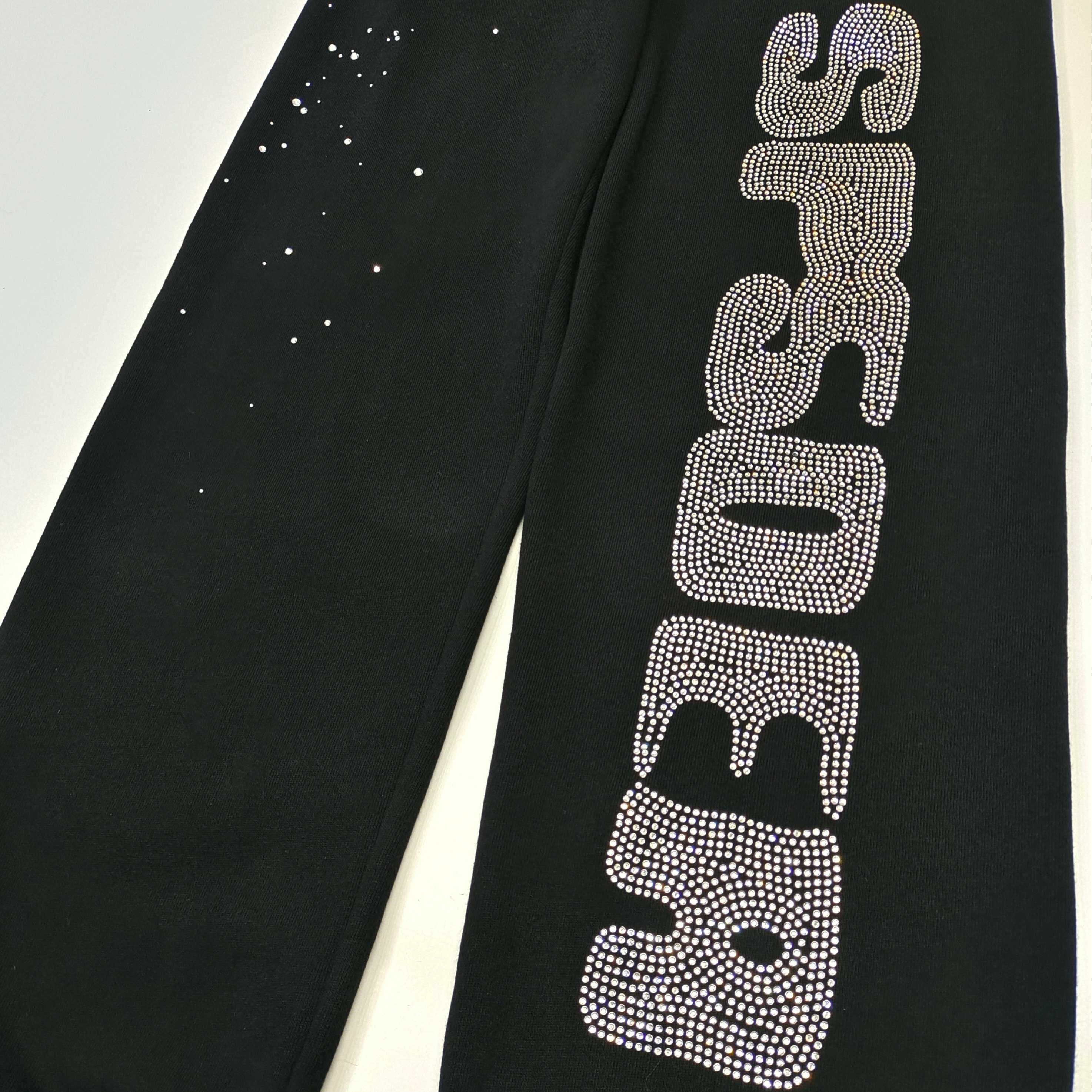 Sp5der Rhinestone Silk Sweatpant 'Black'