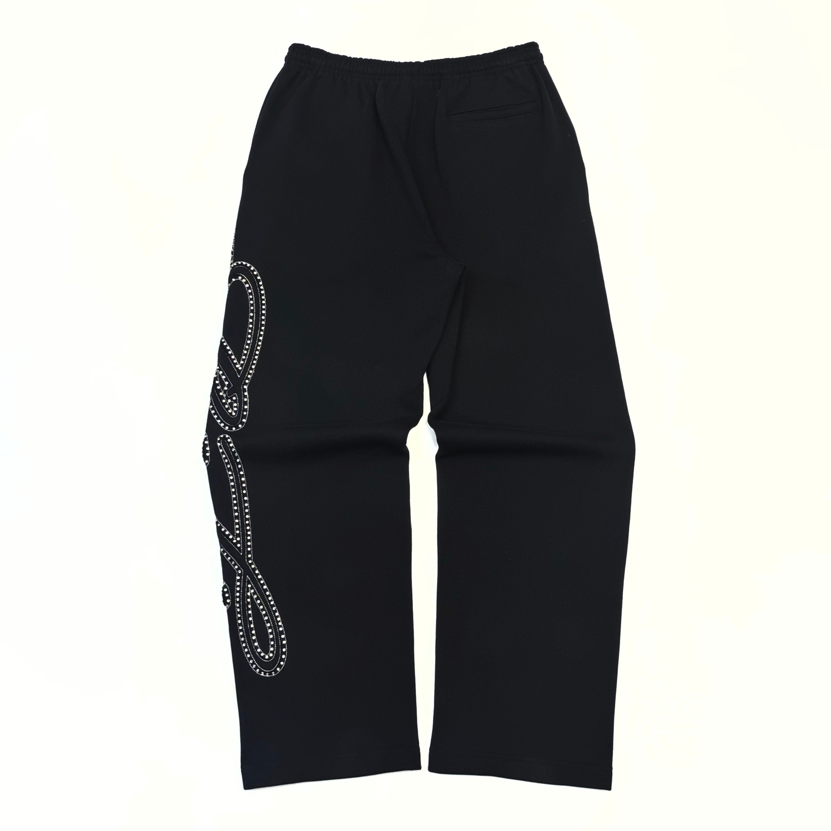 Sp5der Rhinestone Script Wide Leg Sweatpant 'Black'