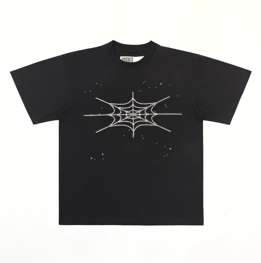 Sp5der Rhinestone Silk Tee 'Black & White'