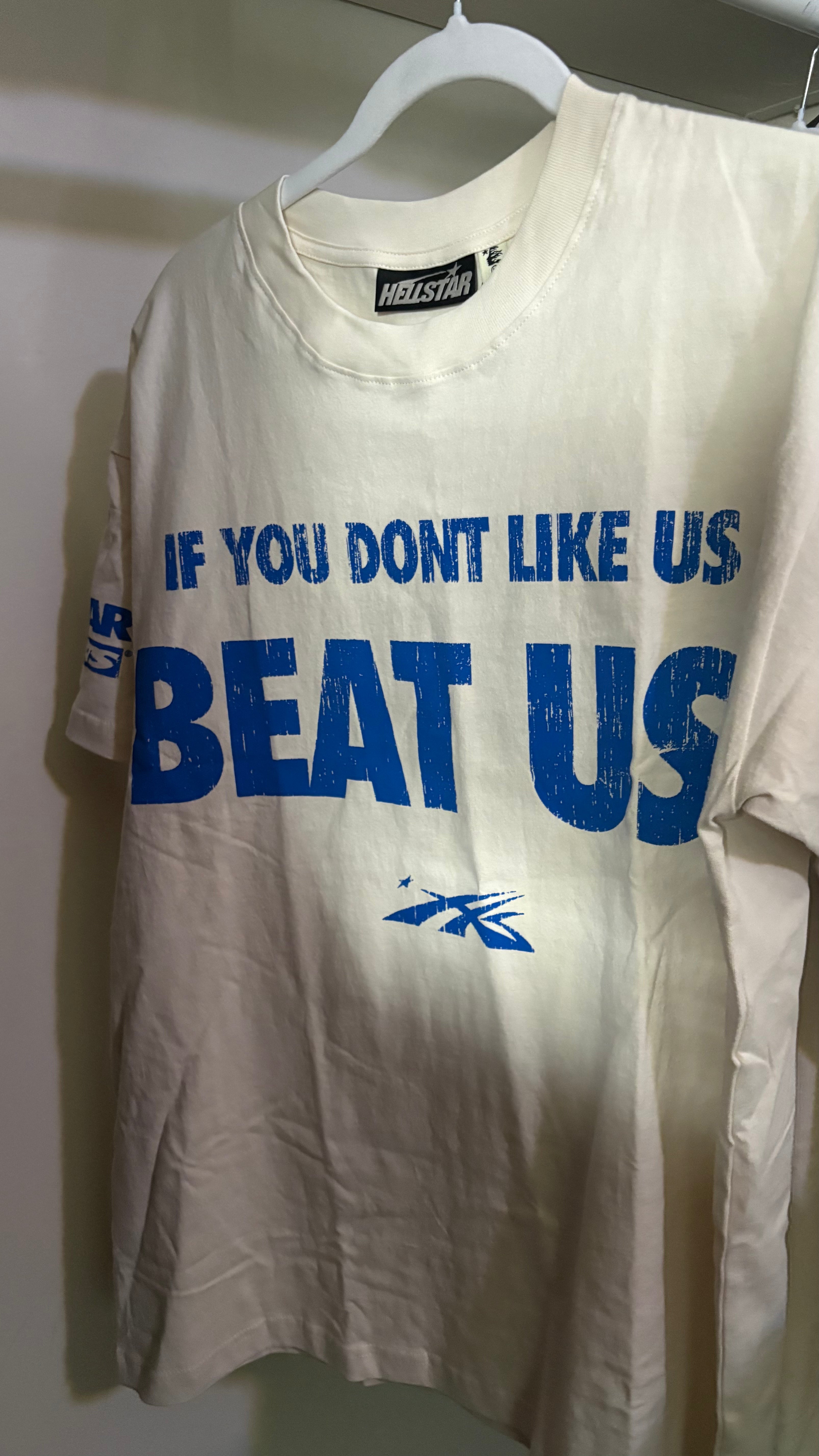 Hellstar Beat Us! T-Shirt 'White/Blue'