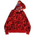 BAPE Color Camo Tiger Shark Wide Full Zip Double Hoodie 'Red'