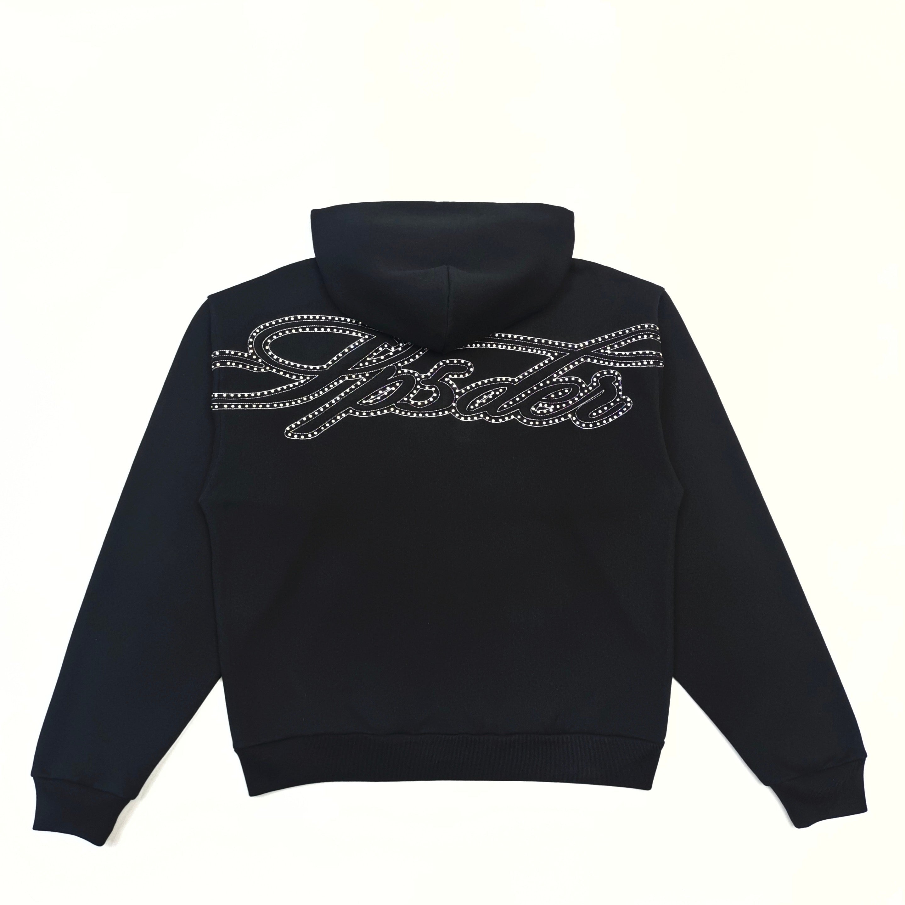 Sp5der Rhinestone Script Full Zip Hoodie 'Black'