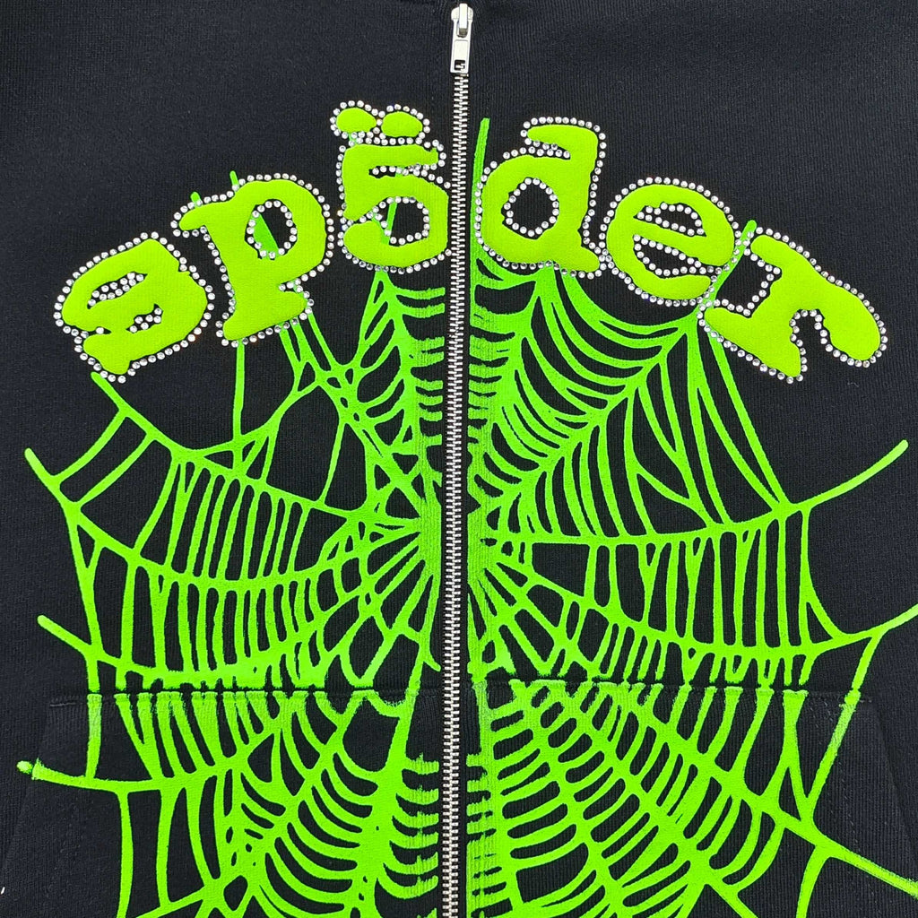 Sp5der Cash OG Web V2 Rhinestone Zip Hoodie