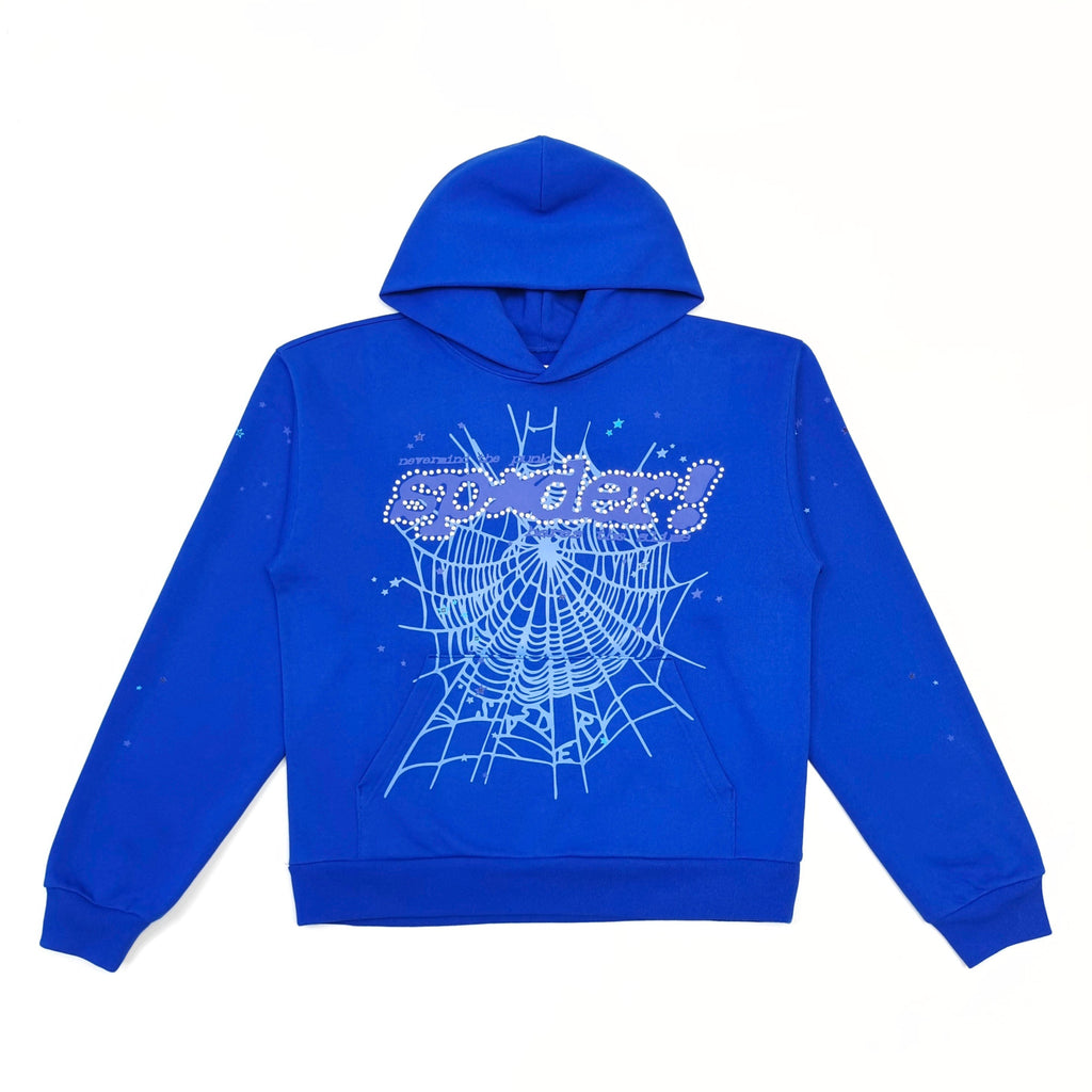 Sp5der Rhinestone Punk V2 Hoodie 'Blue'