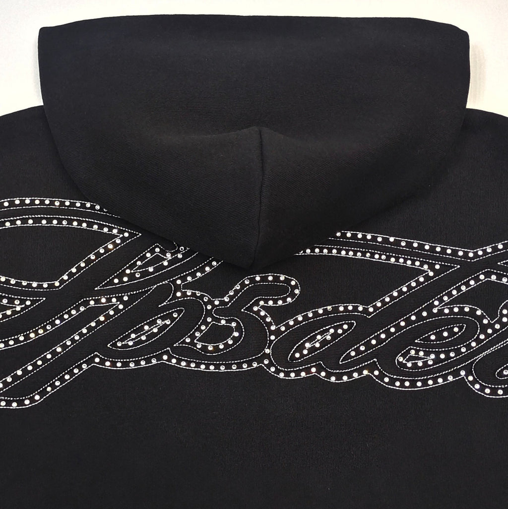 Sp5der Rhinestone Script Full Zip Hoodie 'Black'