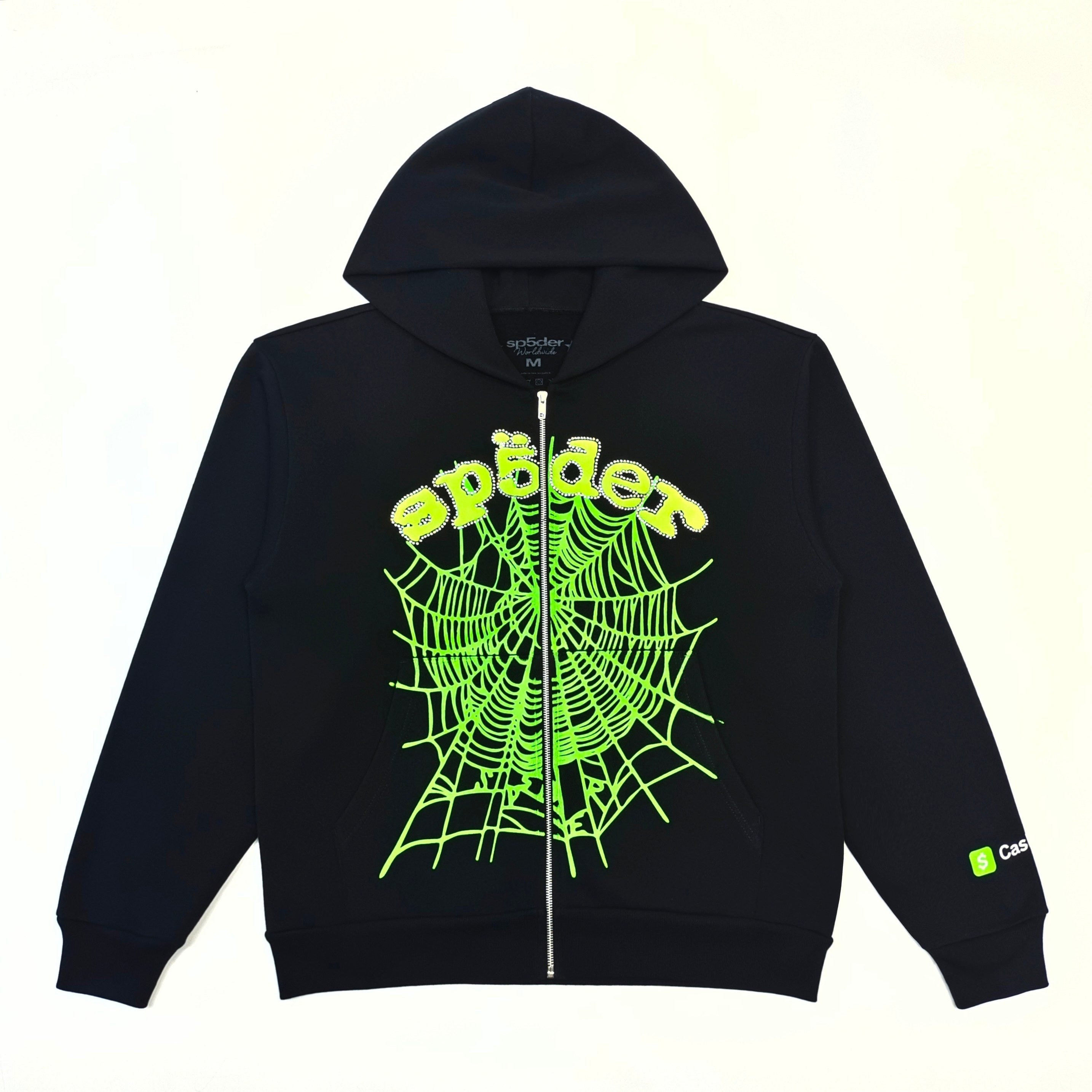 Sp5der Cash OG Web V2 Rhinestone Zip Hoodie